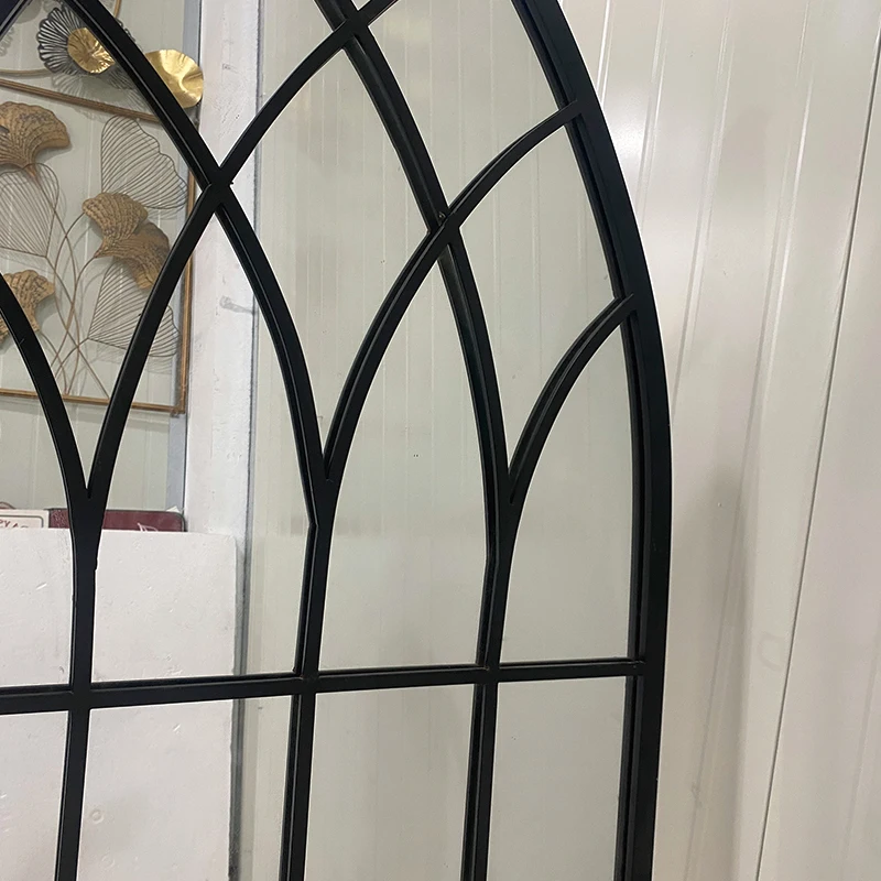 Customized Hot Sale Decorative Metal Frame Retro Black Floor Stand Desktop Mirror