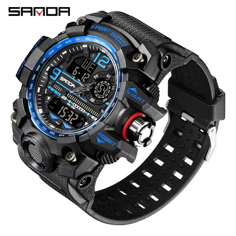 SANDA 3132 Style Men Digital Watch Shock Sports Watches Dual Display Waterproof Electronic Wristwatch Relogio Masculino