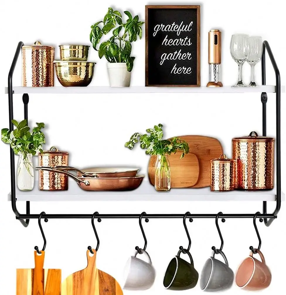 Coffee Mugs Modern Shelfs White Floating Shelves with Towel Bar Hooks