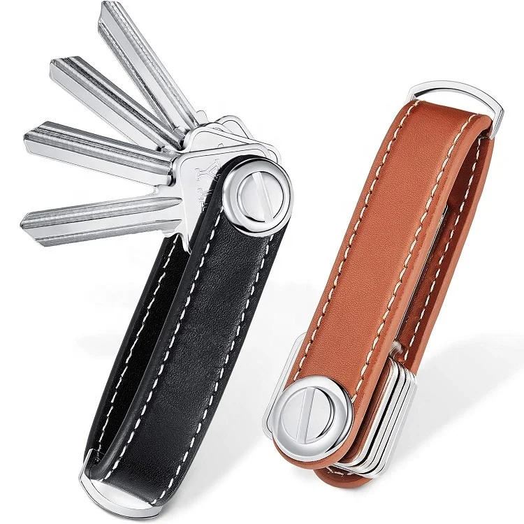 Smart Leather Compact Key Organizer Keychain / Key Holder with Secure Locking Mechanism