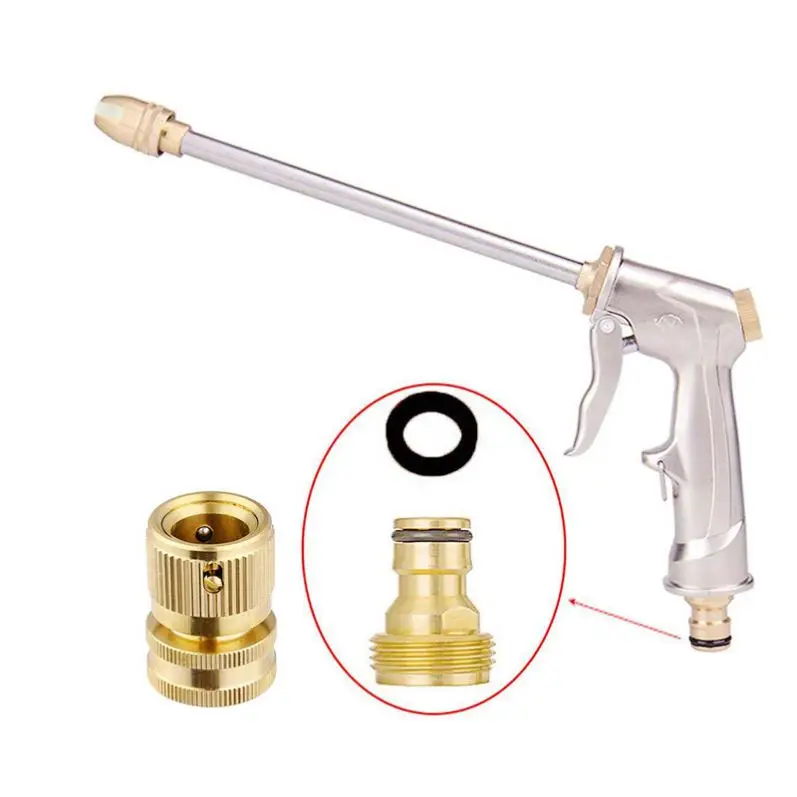 Metal Water Gun High Pressure Hand Spray Gun with Brass Connector Adjustable Pattern for Garden, Car Washing