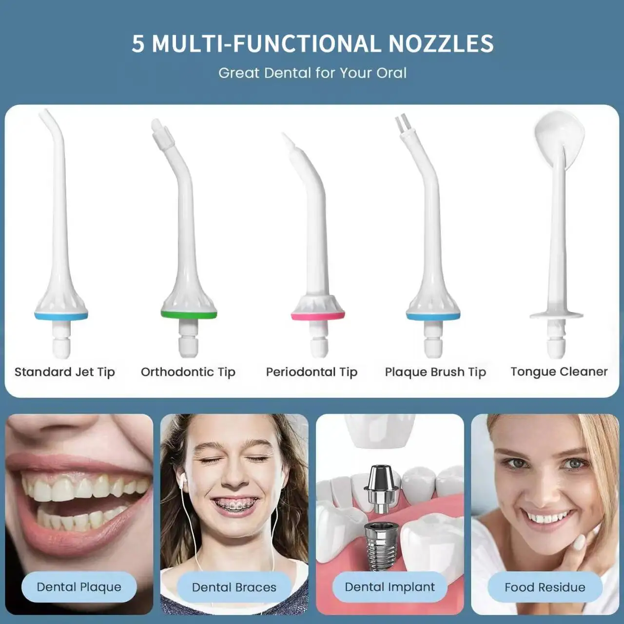 Portable USB Charger White Water Flosser Cordless Dental Cleaner Irrigator 300ML Capacity IPX7 Waterproof with 5 Nozzles