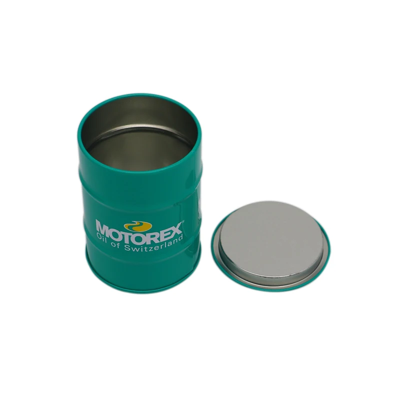 Custom logo empty coin banks tin can oil barrel style metal can with coin slot on lid cheap price