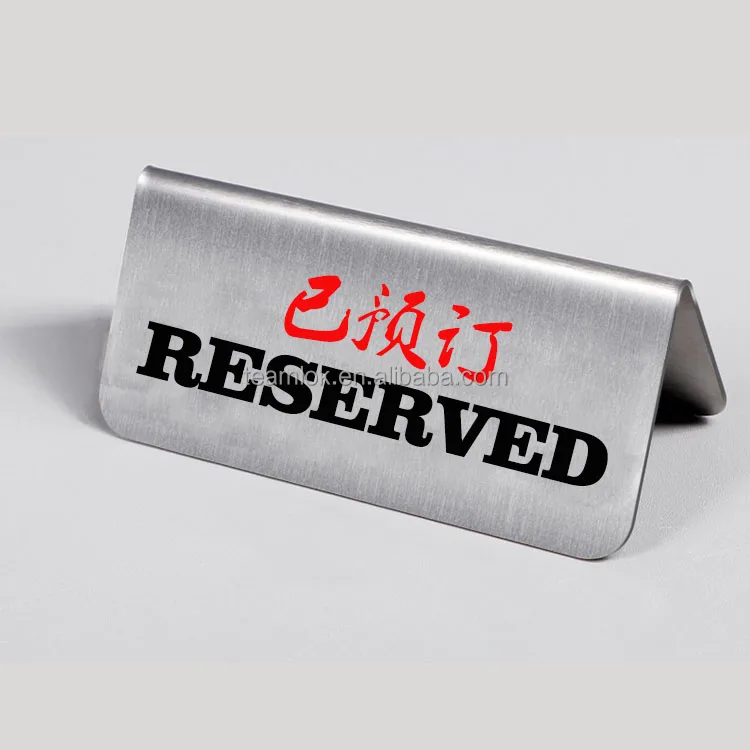 Stainless Steel Tabletop Sign No Smoking Reserved Double Sided Table Signs For Hotel Office Restaurant Reminding Sign Tag Stand
