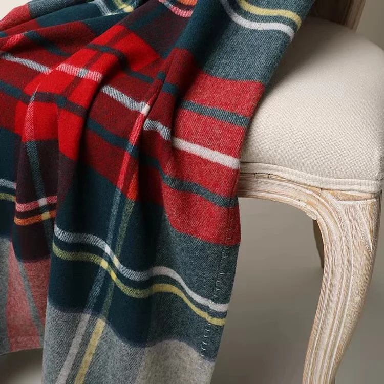 Inner mongolia cashmere travel wrap stole scarf wool oversize plaid blanket doubled sided shawl wholesale