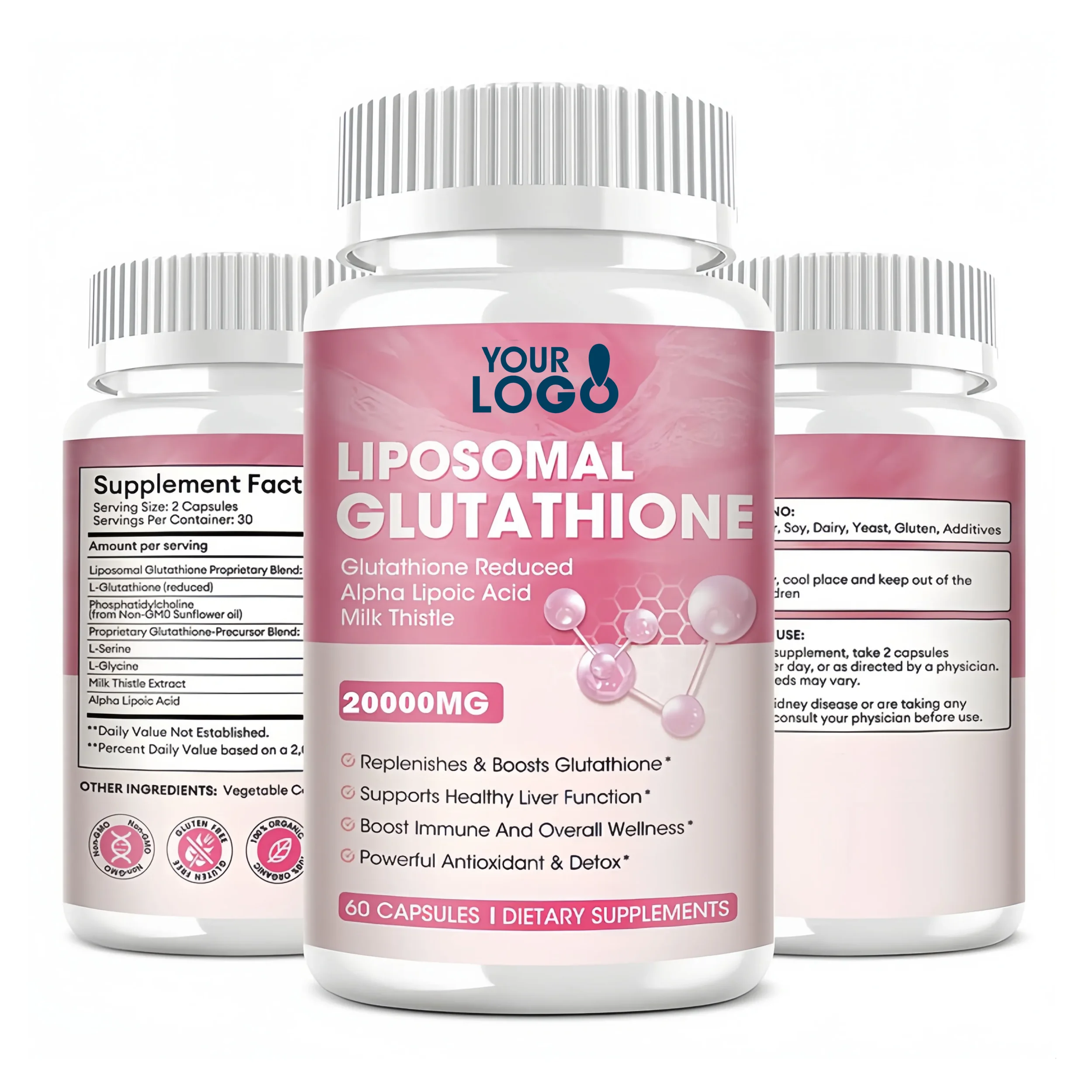 High Quality Customized L Glutathione Capsule 20000mg Gamme Blanchissante Glutathione Pour Blanchir La Peau & Spots Acne Romoved