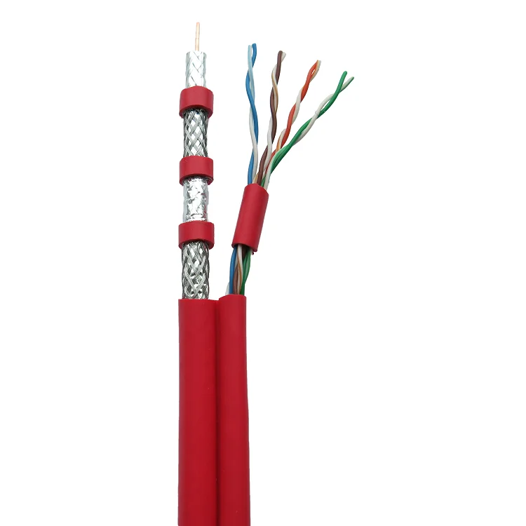 
RG6 U Quad coaxial cables with CAT5e cables overall Jacket composite cable for voice data video and high speed application 