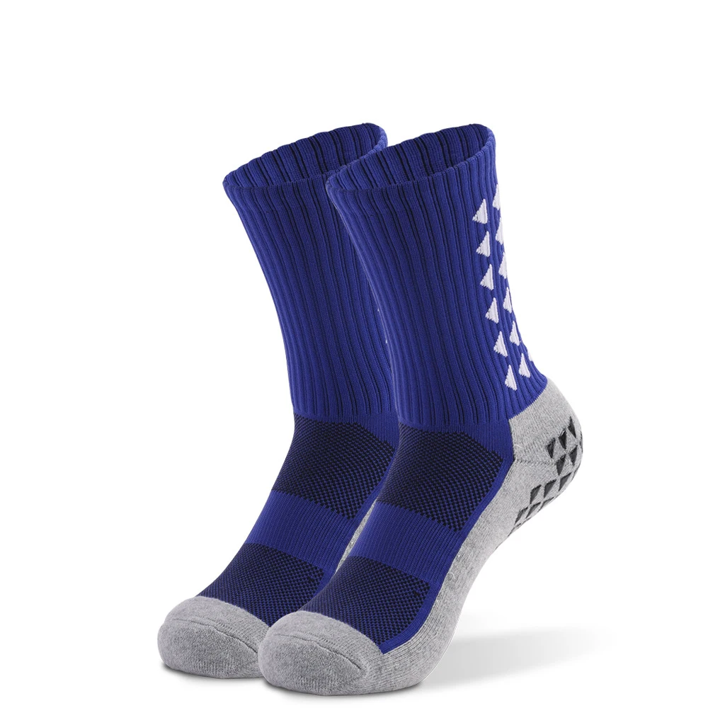 Non-slip terry sports sock adult designer logo wholesale crew thicken bottom men custom grip soccer football socks
