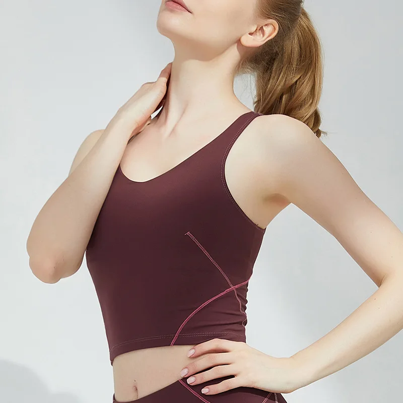 Wholesale Customer Logo Yoga Exercise Clothes Athletic Slim Camisole Stretchy U Neck Tank Top