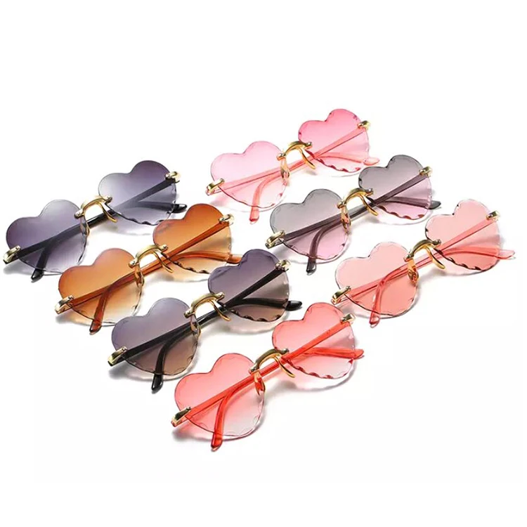 2021 Heart Shape Fashion Women Rimless Eyewear Shades Sunglasses Designer Sun Glasses Famous Brands