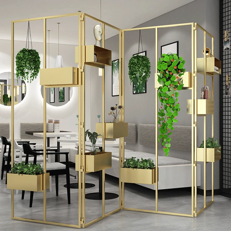 Nordic Iron Screen Ins Light Luxury Home Living Room Greenery Decoration Shelf Simple Homestay Hotel Restaurant Foldable Screen