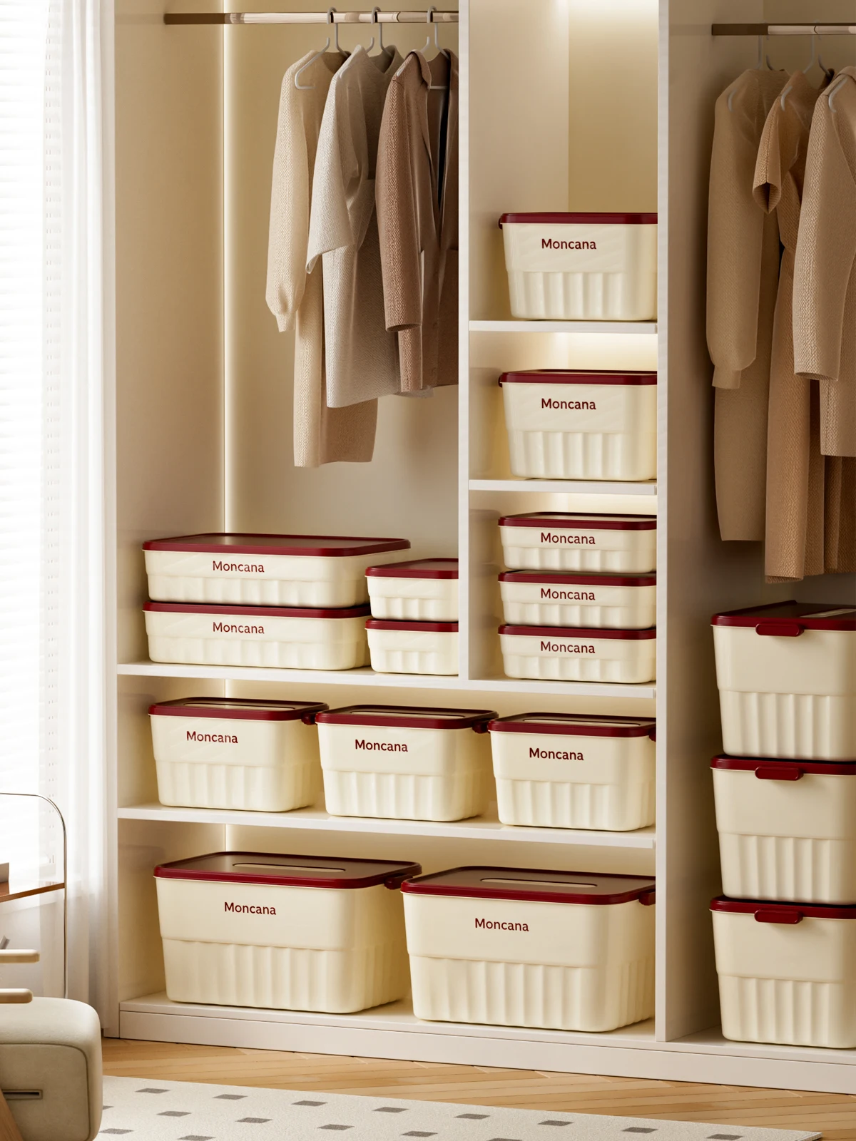 Three Colors Boxes With Lids Plastic Clothes Pants Storage Box storage for organizing Vertical pattern storage basket