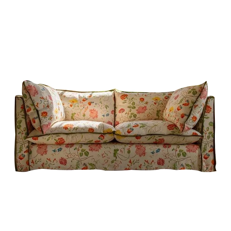 American pastoral fabric sofa can be disassembled and washed living room oil painting retro floral three casual sofa custom