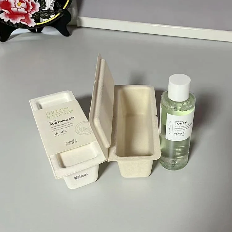 Biodegradable custom natural bagasse fiber molded pulp box packaging for bottles
