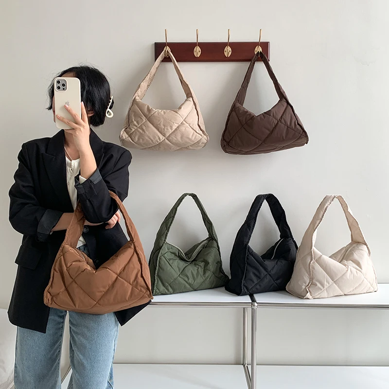 Factory Wholesale High Quality Cotton Tote Bag Nylon Handbag Expanded Olive Green Tote Bag Custom Puff Cotton Fabric Hand Bag