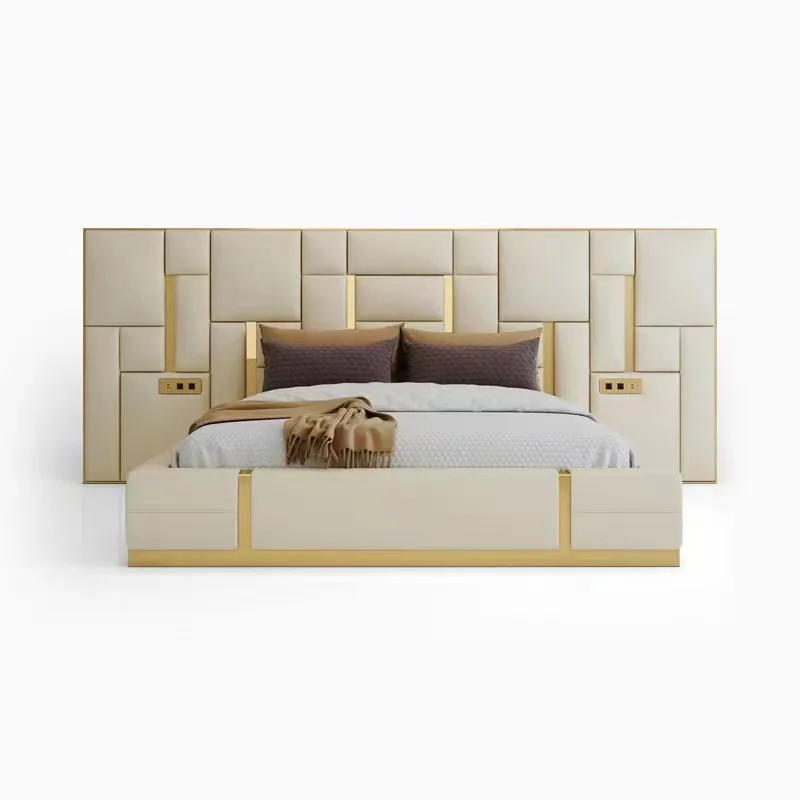 Postmodern American Luxury Bed Master Bedroom 1.8 Meters Solid Wood Wedding Bed Size Apartment Villa Bed