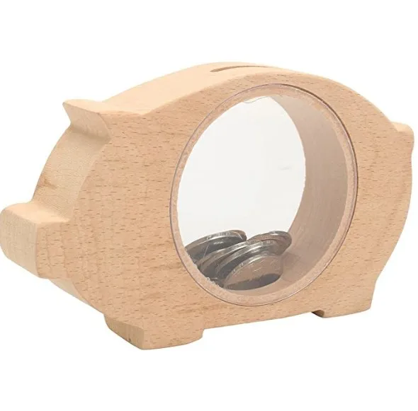 Wooden Acrylic Animal Shapes Coin Box Saving Money Coin Box Piggy Bank for Kids Gift Home Desktop Decoration Ornaments (Whale)