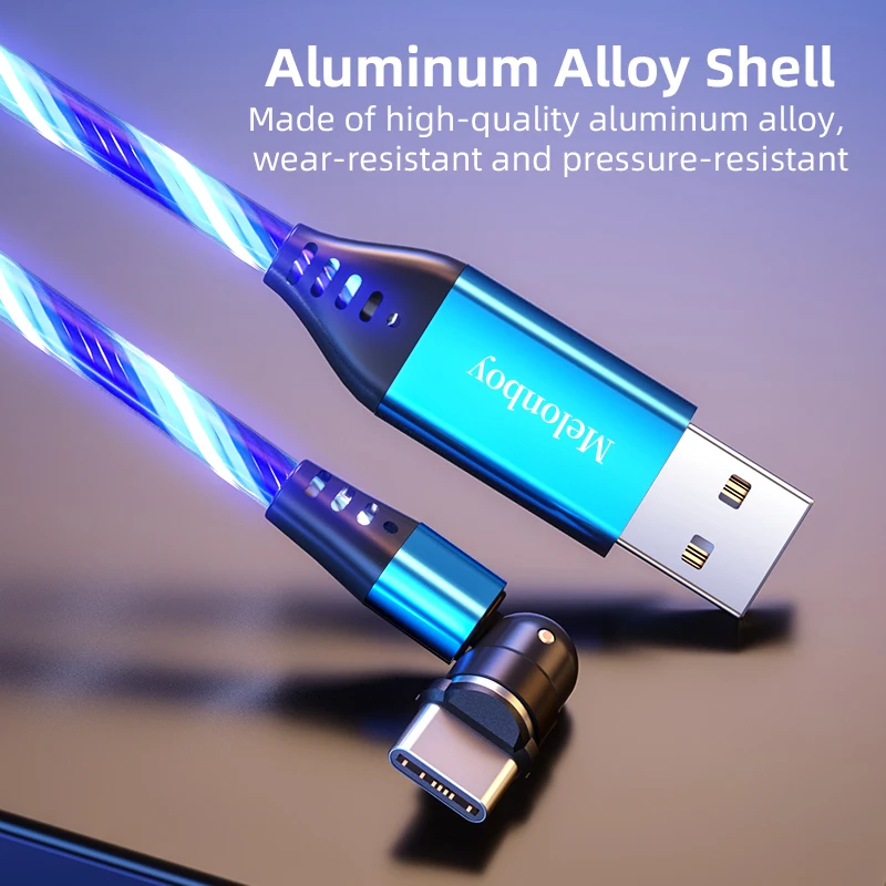 
Outdoor Party LED Dressing Up Phone Accessories 540 Degree Rotate Magnetic USB Cable LED Flowing Light USB Data Cable 