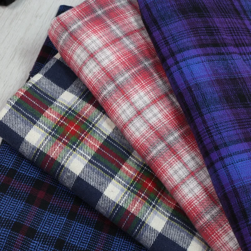Textile Manufacturer Organic Cotton 21s Yarn Dyed Woven 100% Cotton Twill Plaid Flannel Fabric for Shirts