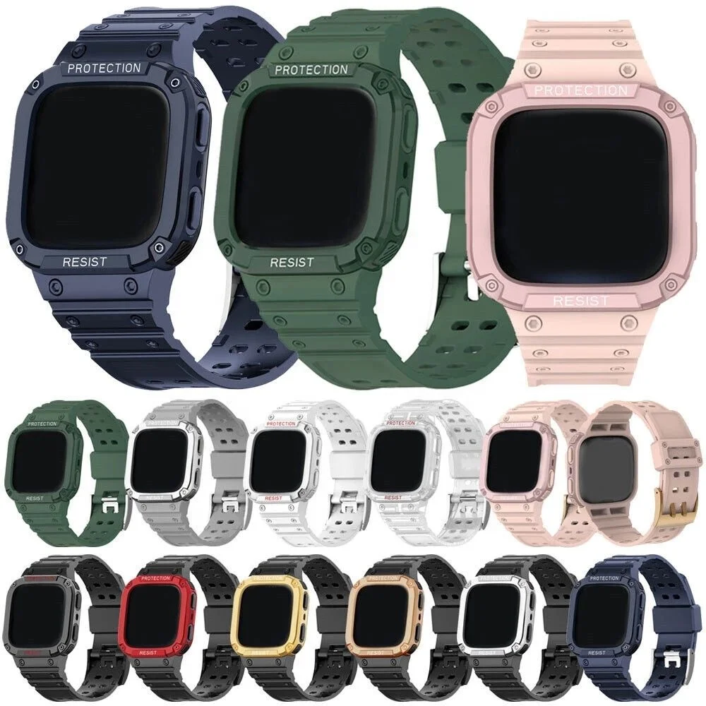 Shockproof Protective Armor Case Strap for Fitbit Versa Lite/3/2/Sense Watch Band With Case Cover For Fitbit 2 Bumper Shell