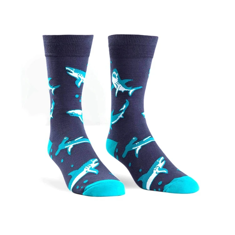 BY-N403 men cotton quality socks knitted breathable socks crew shark socks