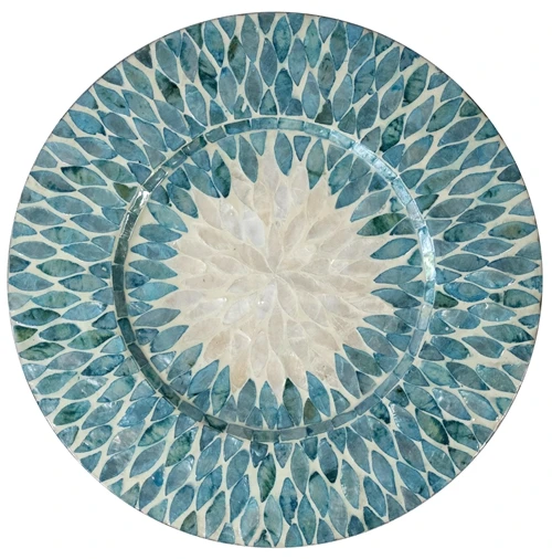 Wholesale Vietnam Placemats Mother Of Pearl Inlay Nacre Wood Charger Plates For Wedding blue pattern