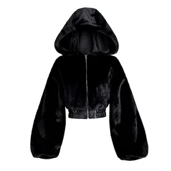 Winter Women Solid Streetwear Casual Zipper Long Sleeve Hooded Plush Warm Leather Coats Jacket With Fur