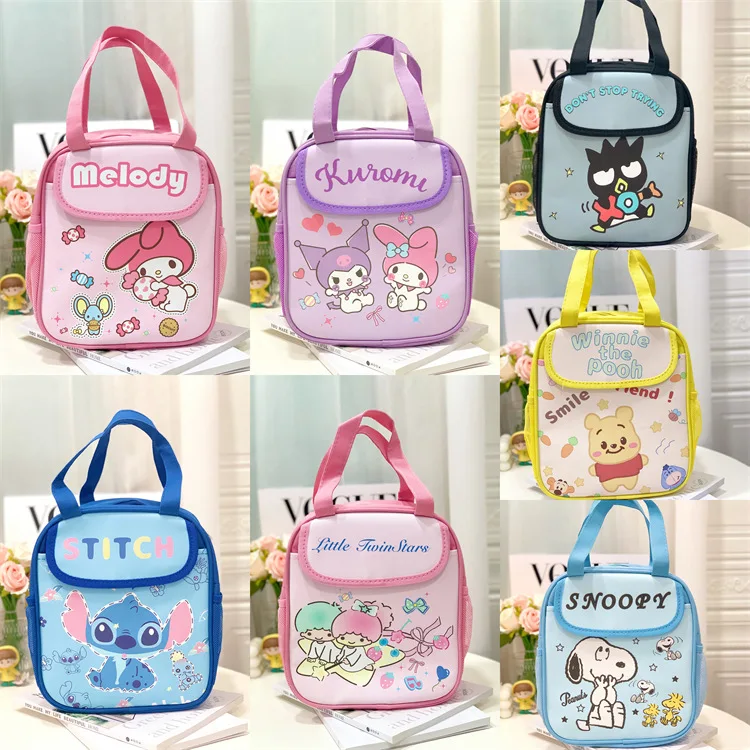 Kawaii Sanrioed Kuromi Lunch Bag My Melody Cinnmoroll Travel Thermal Breakfast Box School Child Large Capacity Tote Food Bag