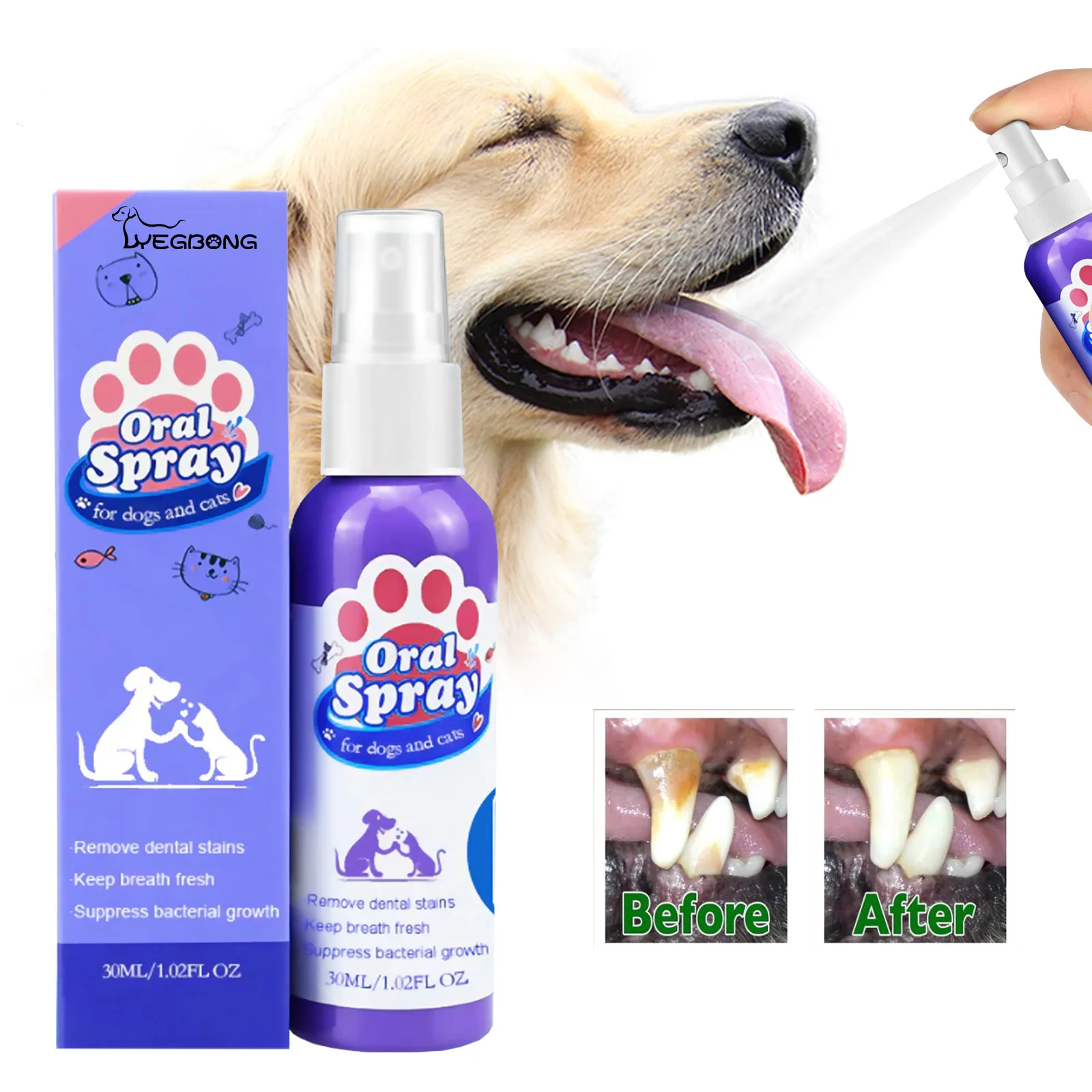 Wholesale Yegbong Natural Safe Oral Spray for Cats and Dogs Odor Remover Stains Tartar Cleaning Dental Spray