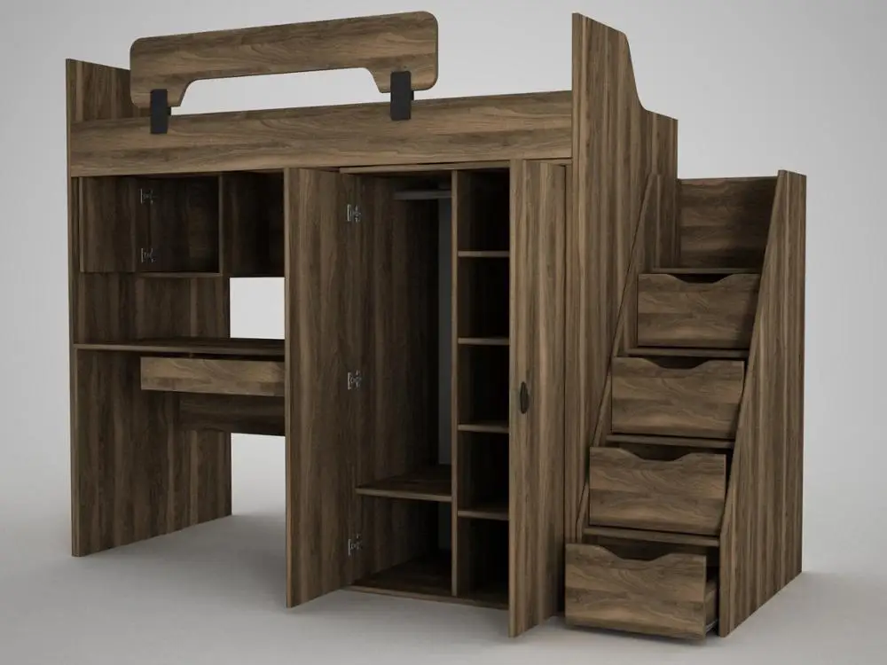 Flexi Young Room Bunk High Quality Walnut Color with Study Desk