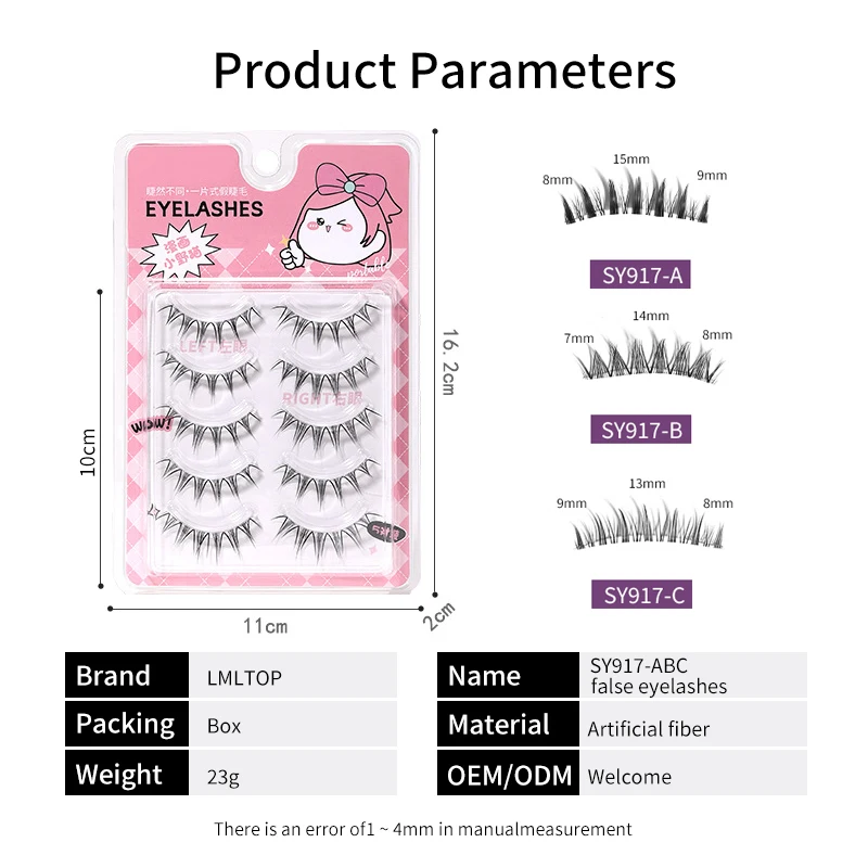 LMLTOP 5 Pairs DIY Lash Extension Kit Full Strip Eyelashes SY917 Lash Boxes Custom Logo Full Strip Eyelashes Mink False Eyelash