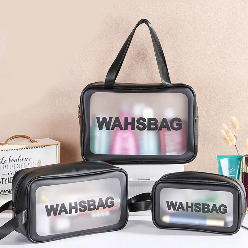 Custom Logo Travel Transparent Vinyl Waterproof Beach Zipper Cosmetic Bag Clear TPU PVC Toilet wash Bag custom With Handle