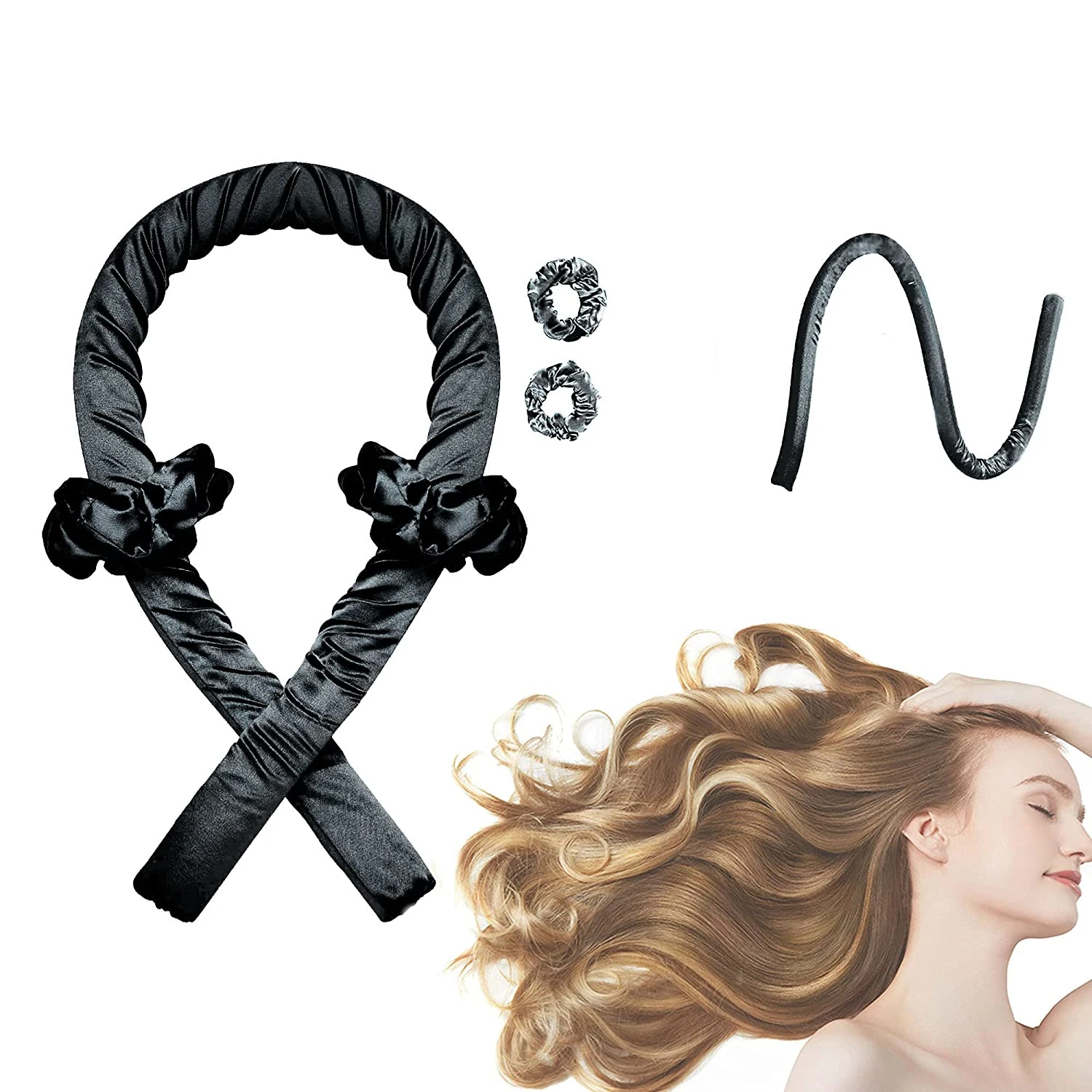 Heatless Hair Roller Heatless Curling Rods Soft Headband Satin Silk Curling Roller Kit No Heat Curls Ribbon Flexible Curler