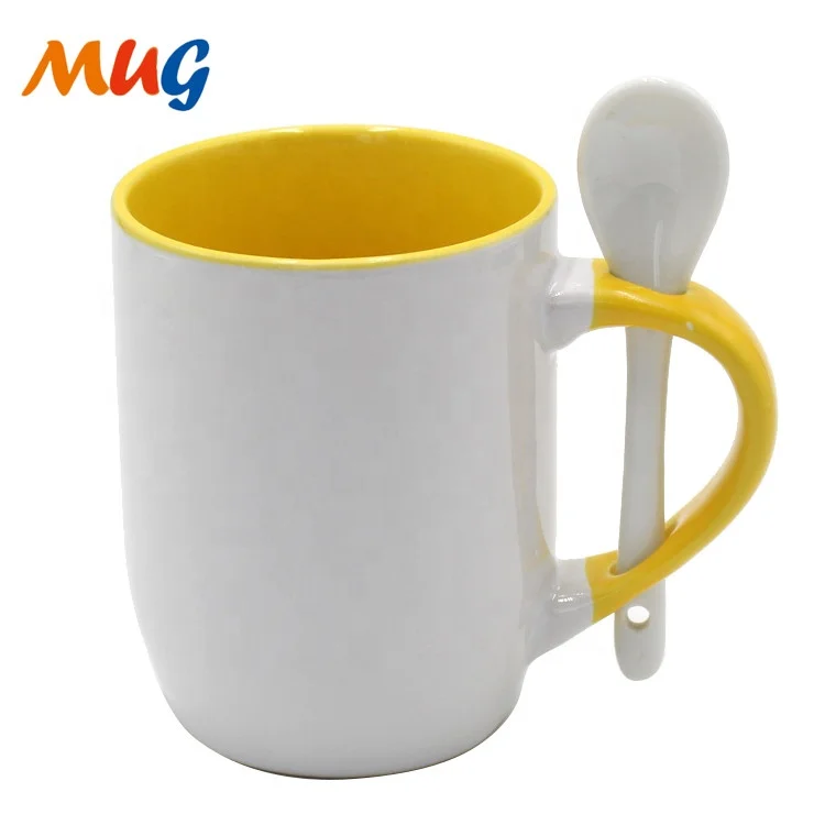 glazed ceramic spoon mug 12oz ceramic stoneware coffee mug with spoon in handle sublimation blanks coffee mug
