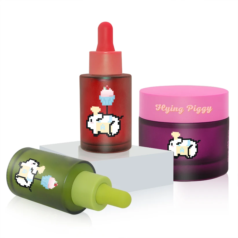 Accept Custom 50ml 30ml  morocco Flat Shoulder Frosted Serum Essential Oil Glass Bottle Dropper Empty Cosmetic Bottle With Box