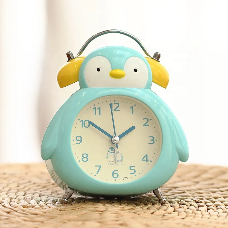 Penguin Desk Clock Table Watch Warm Color Night Light Bell Alarm Clocks Desktop Bedside Office Lunch Break Bedroom Decor