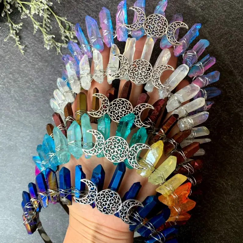 Wholesale Natural Gemstone Electroplating Crown Headband Handmade Natural Stone Headband Hair Accessories