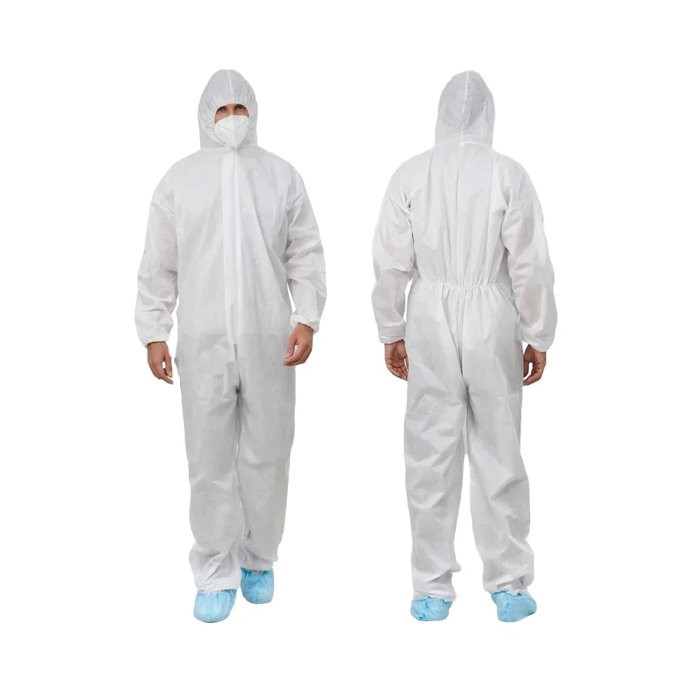Disposable Hazmat Suits Breathable  Painters Coveralls Hood White PP PE Microporous Anti-Static CE certificate OEM accepted