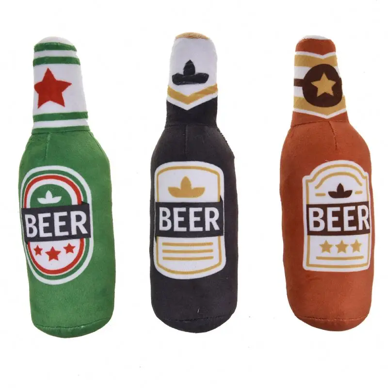 Custom new design Beejay 2022  hot funny stuffed plush dog soft toys beer bottle squeaky dog treat toys