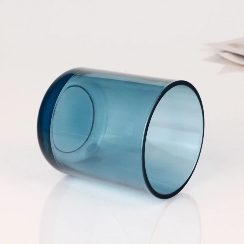 8oz 10oz Round Shape Empty Blue Translucent Glass Candle Jars with Bamboo Lids in Bulk Candle Glass Jar For Candle Making