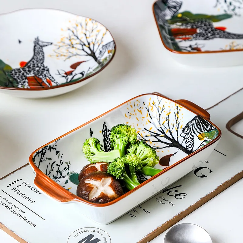 Unique zebra printed design porcelain bowls and plates ceramic luxury dinnerware sets for 6 people