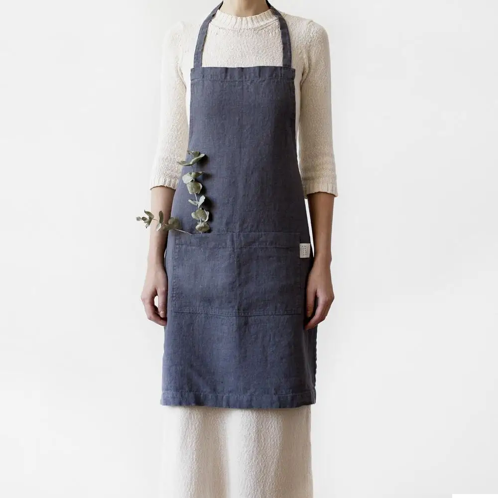 Custom logo apron adult unisex comfortable raw ecological french linen aprons