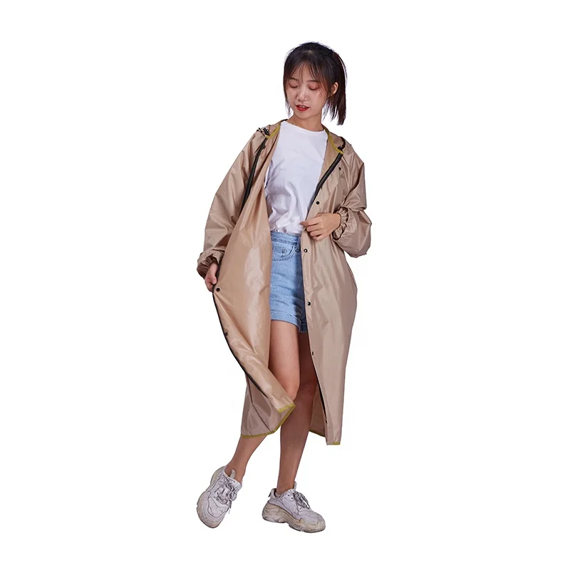 High Quality Reusable Travel Hiking Adult Ladies Long Waterproof Nylon Raincoat