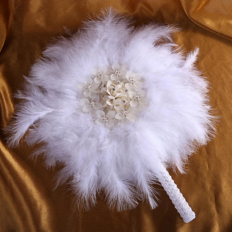 YOPIN-1646 High Quality Customized Wedding Large Bridal Round Feather Hand Fan