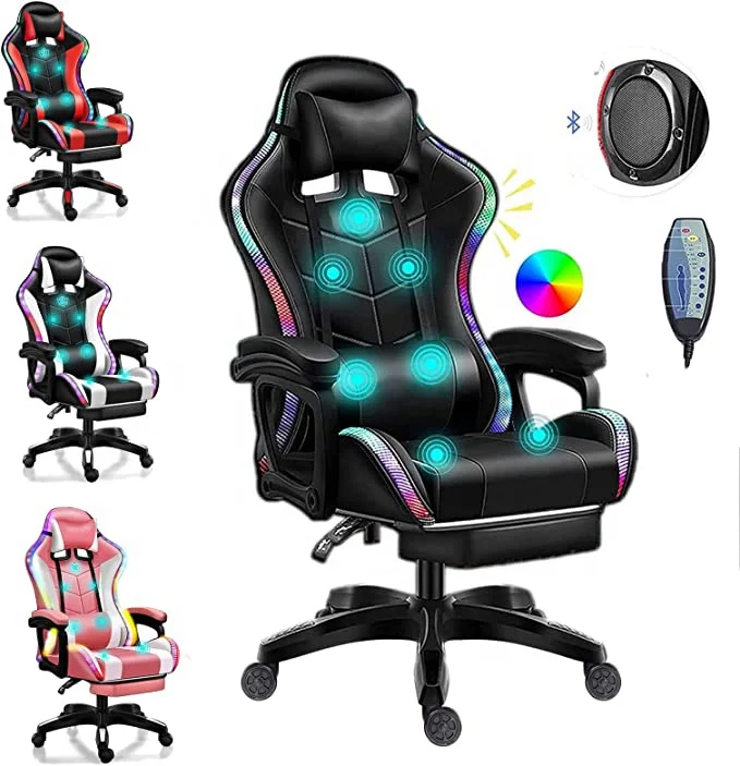 Macedonia In stocked RTS GAMING chair RGB LED light racing fashional OEM produce speaker choiceable game office chair