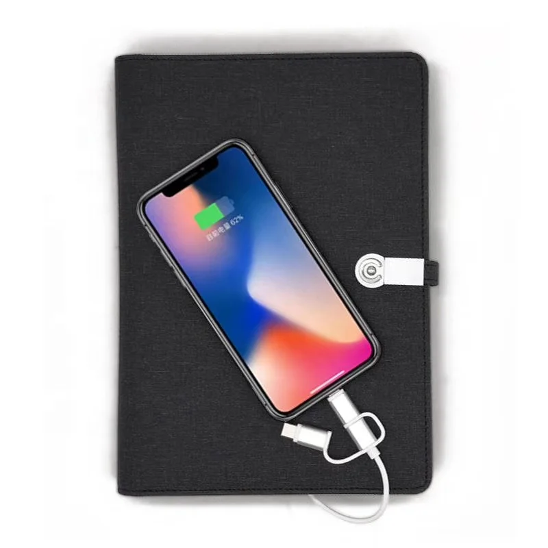 custom multifunctional a5 lock charger pu leather diary planner notebook with powerbank and usb flash drive