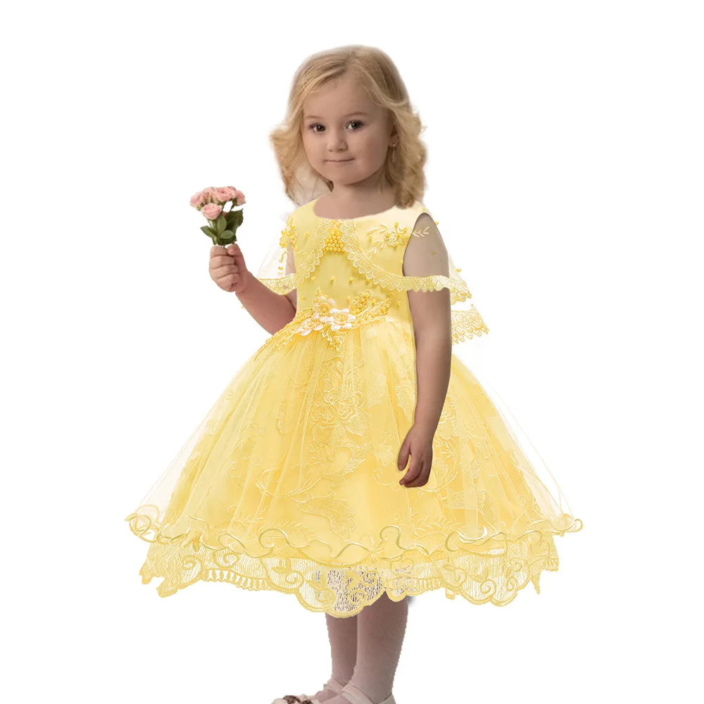 Latest Baptism kids baby girl dress with lace cape for 0-2 years birthday party