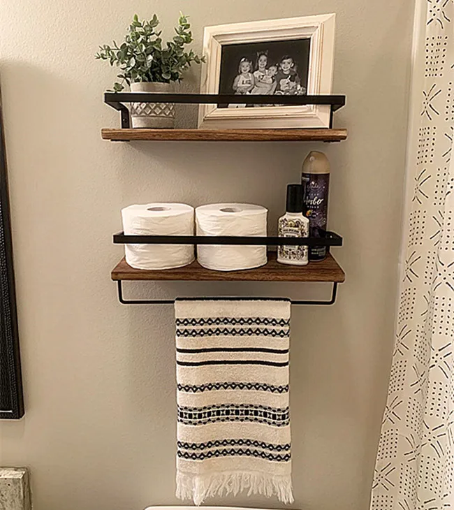 Rustic Floating Wall Shelves with Wall Mounted Bathroom Shelf wooden wall shelf for Kitchen - Bathroom - Living Room