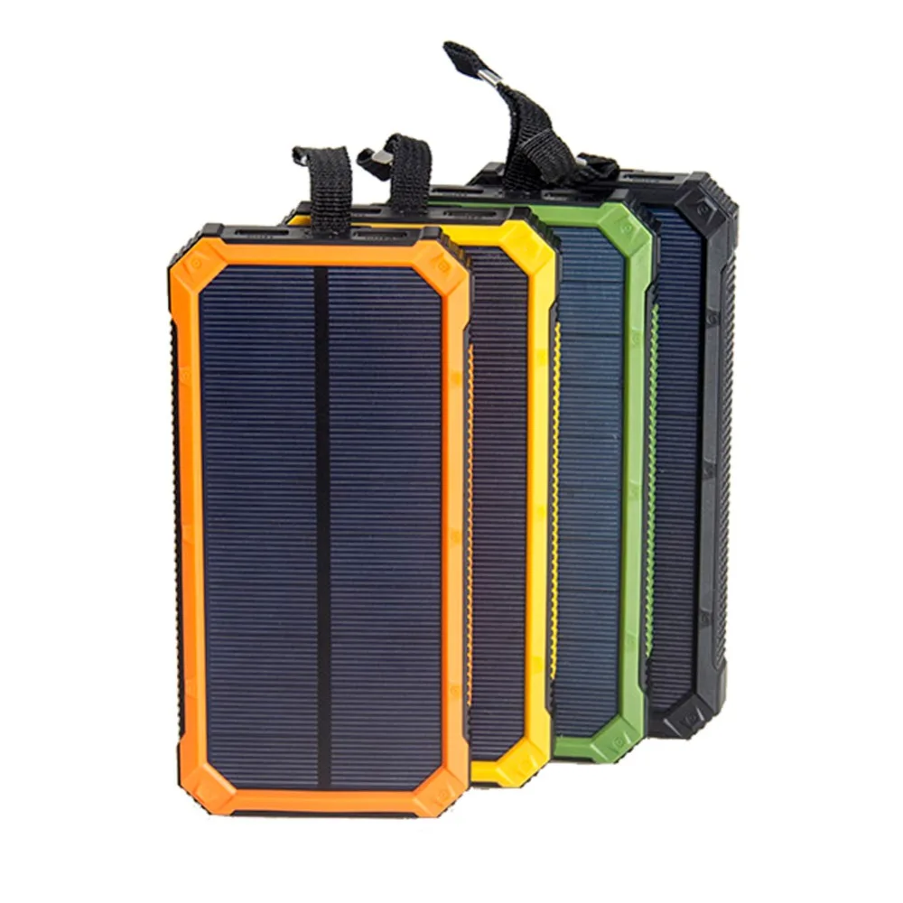 High Quality Travel Waterproof Solar Power Bank 10000mah  Dual USB Li-Polymer Battery Charger With LED Flashlight