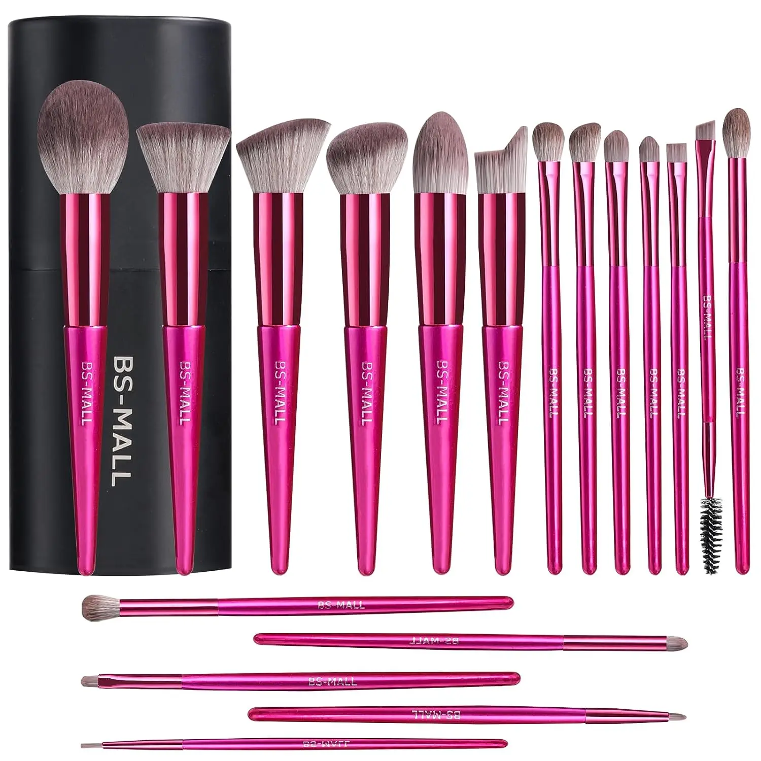 Makeup Brush Set Eye shadows Blush Makeup Brushes with Dark Pink case